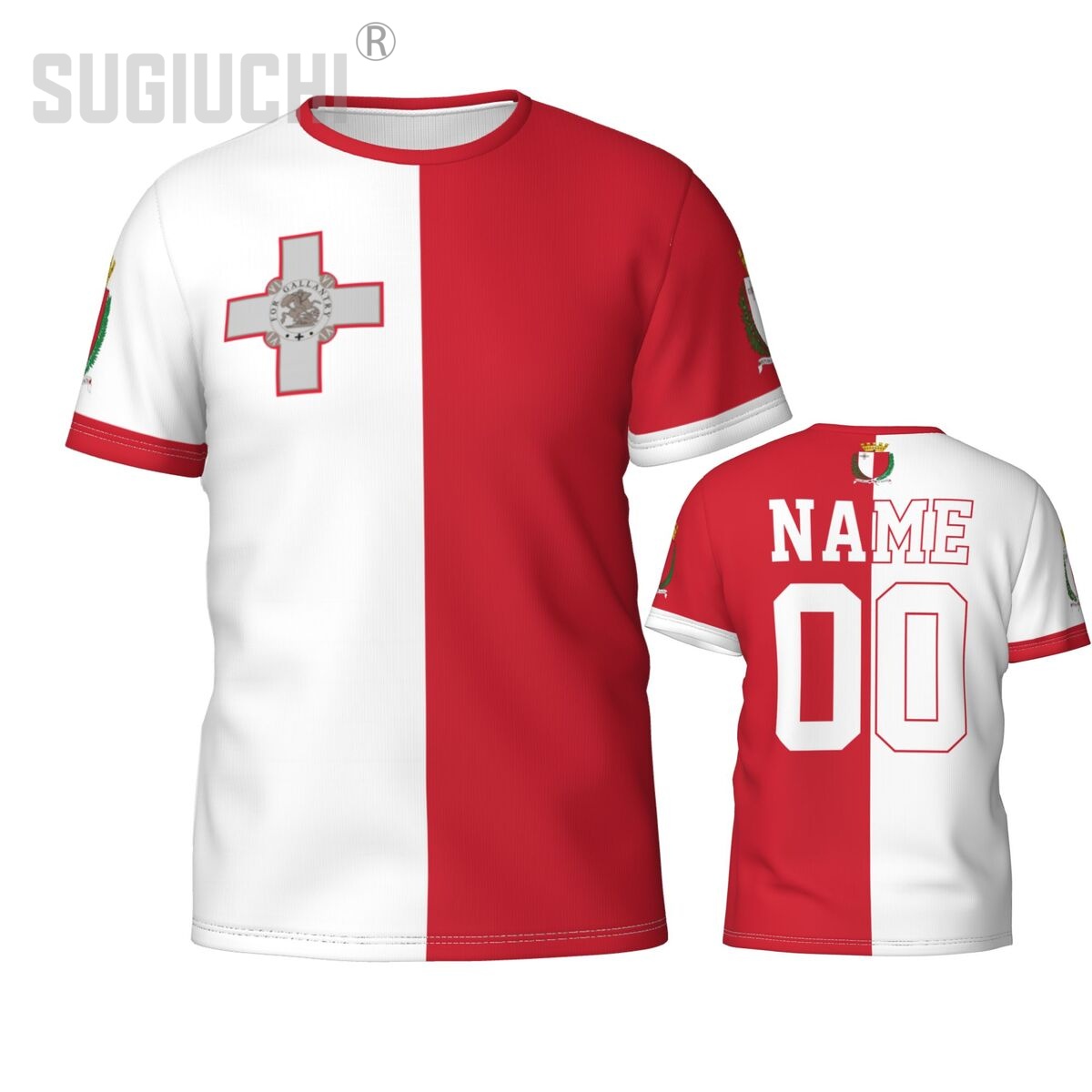 3D Printing Name - カスタムネームナンバーマルタ国旗エンブレム3D Tシャツ メンズ レディース チーム服 サッカー