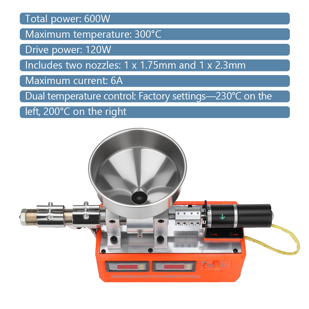 3D Printer Extruder - デスクトップラボ小型単軸プラスチック押出機（3DプリンターフィラメントPLA PETG用）-廃プラスチックリサイクルマシン1.75mm/2.3mm