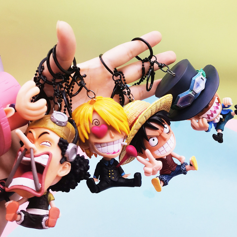 3D Printing Luffy - ワンピースアニメキーホルダー、ルフィ・サンジ・ウソップ・サボちびフィギュアペンダント、バッグ/車用3D PVCキーリング、漫画ファン向けコレクターズギフト