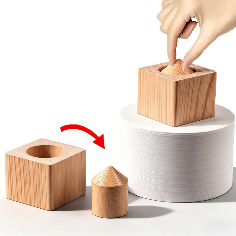 3D Printing Lego - 不可能な木製ブロックは、シリンダーのクローズアップを表現します。子供、大人、ティーンエイジャー向けのマジックトリック、頭の体操、解きほぐしゲームです。