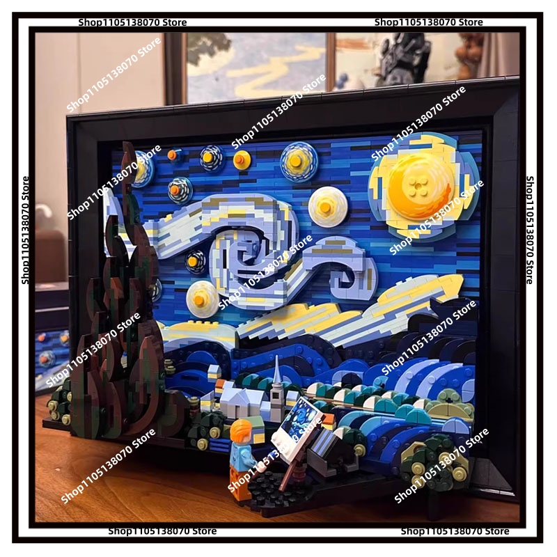 3D Printing Lego - ゴッホの星月夜3Dビルディングブロックパズル額装油絵アートデコレーションオーナメントプレミアムDIYギフト大人のアート愛好家向け