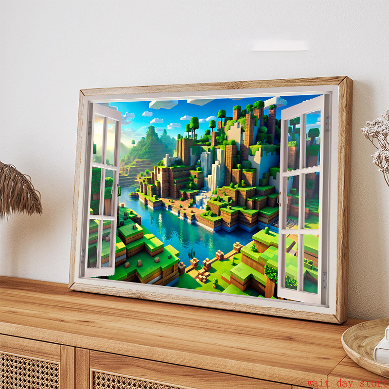 ブロックピクセルビデオゲーム風景 3D ウィンドウ効果ポスタ - 3D Printing Videos のレビューと価格