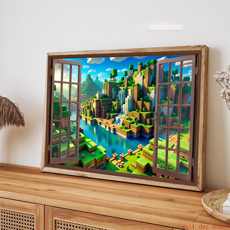 ブロックピクセルビデオゲーム風景 3D ウィンドウ効果ポスタ - 3D Printing Videos のレビューと価格