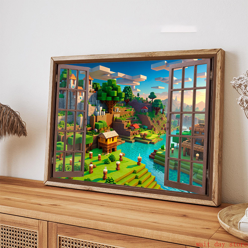 ブロックピクセルビデオゲーム風景 3D ウィンドウ効果ポスタ - 3D Printing Videos のレビューと価格
