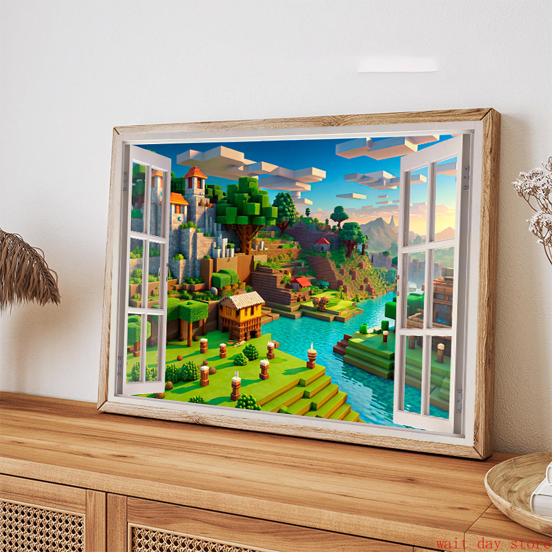 ブロックピクセルビデオゲーム風景 3D ウィンドウ効果ポスタ - 3D Printing Videos のレビューと価格