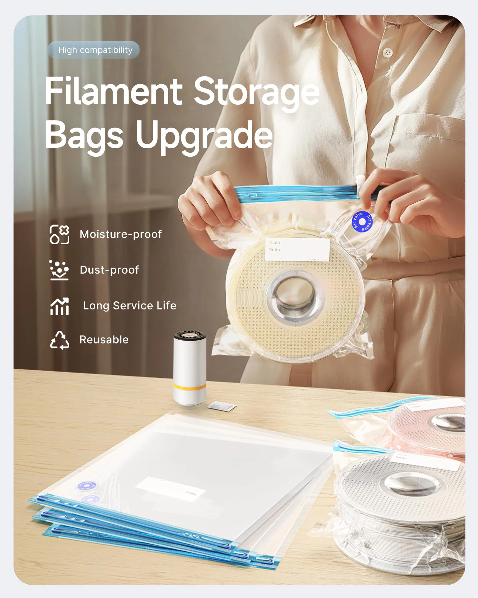 USB充電式電動エアポンプ付き3Dプリンターフィラメント真空 - Petg Filament のレビューと価格