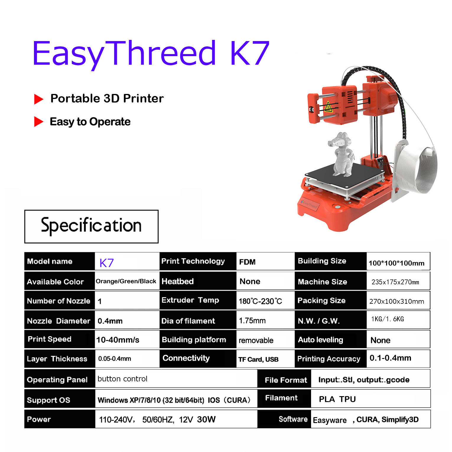 Easythreed K7 ポータブルミニデスクトップ3Dプ - 3D Printing Nerd のレビューと価格